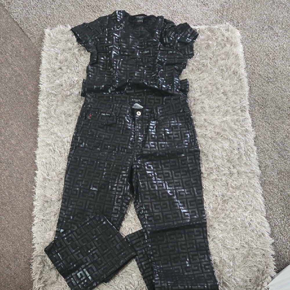 Guess Black Geometric Patterned Top and Pants Set
